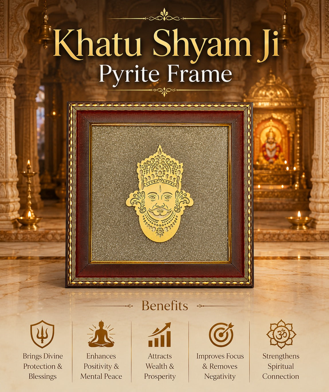 Khatu Shyam Ji Divine Pyrite Frame | Sacred Frame Decor Natural Pyrite | Symbol of Faith, Prosperity & Positive Energy