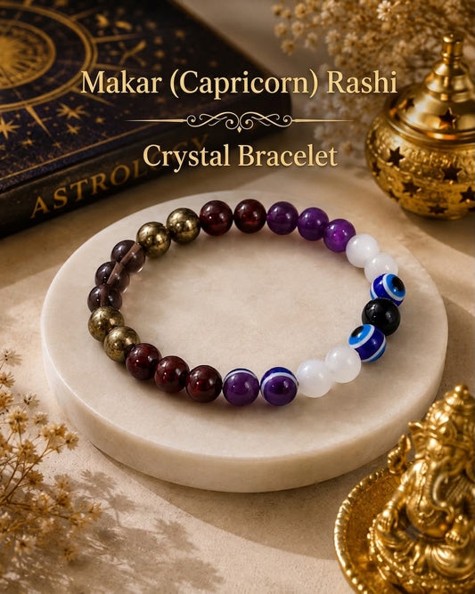 Makar (Capricorn) Rashi Bracelet | Lab-Certified Genuine Natural Gemstone Bracelet for Capricorn Zodiac | Spiritual Bracelet for Balance, Harmony, Confidence & Prosperity