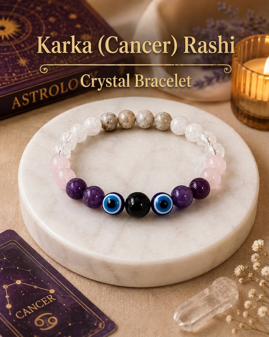 Karka (Cancer) Rashi Bracelet | Lab-Certified Genuine Natural Gemstone Bracelet for Cancer Zodiac | Spiritual Bracelet for Balance, Harmony, Confidence & Prosperity