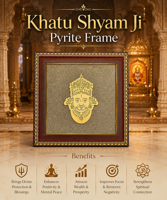 Khatu Shyam Ji Divine Pyrite Frame | Sacred Frame Decor Natural Pyrite | Symbol of Faith, Prosperity & Positive Energy