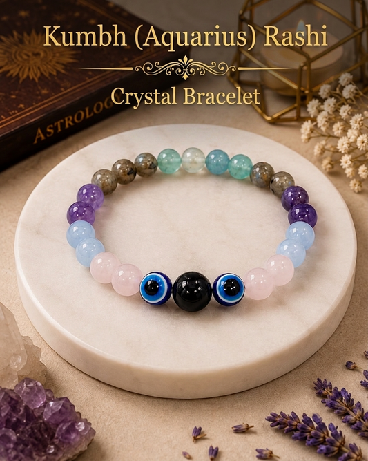 Kumbh [Aquarius] Rashi Bracelet | Lab-Certified Genuine Natural Gemstone Bracelet for Aquarius Zodiac | Spiritual Bracelet for Balance, Harmony, Confidence & Prosperity