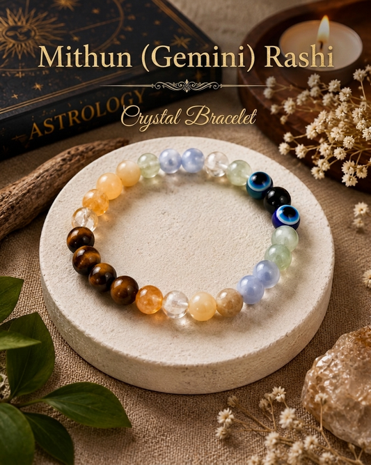 Mithun (Gemini) Rashi Bracelet | Lab-Certified Genuine Natural Gemstone Bracelet for Gemini Zodiac | Spiritual Bracelet for Balance, Harmony, Confidence & Prosperity