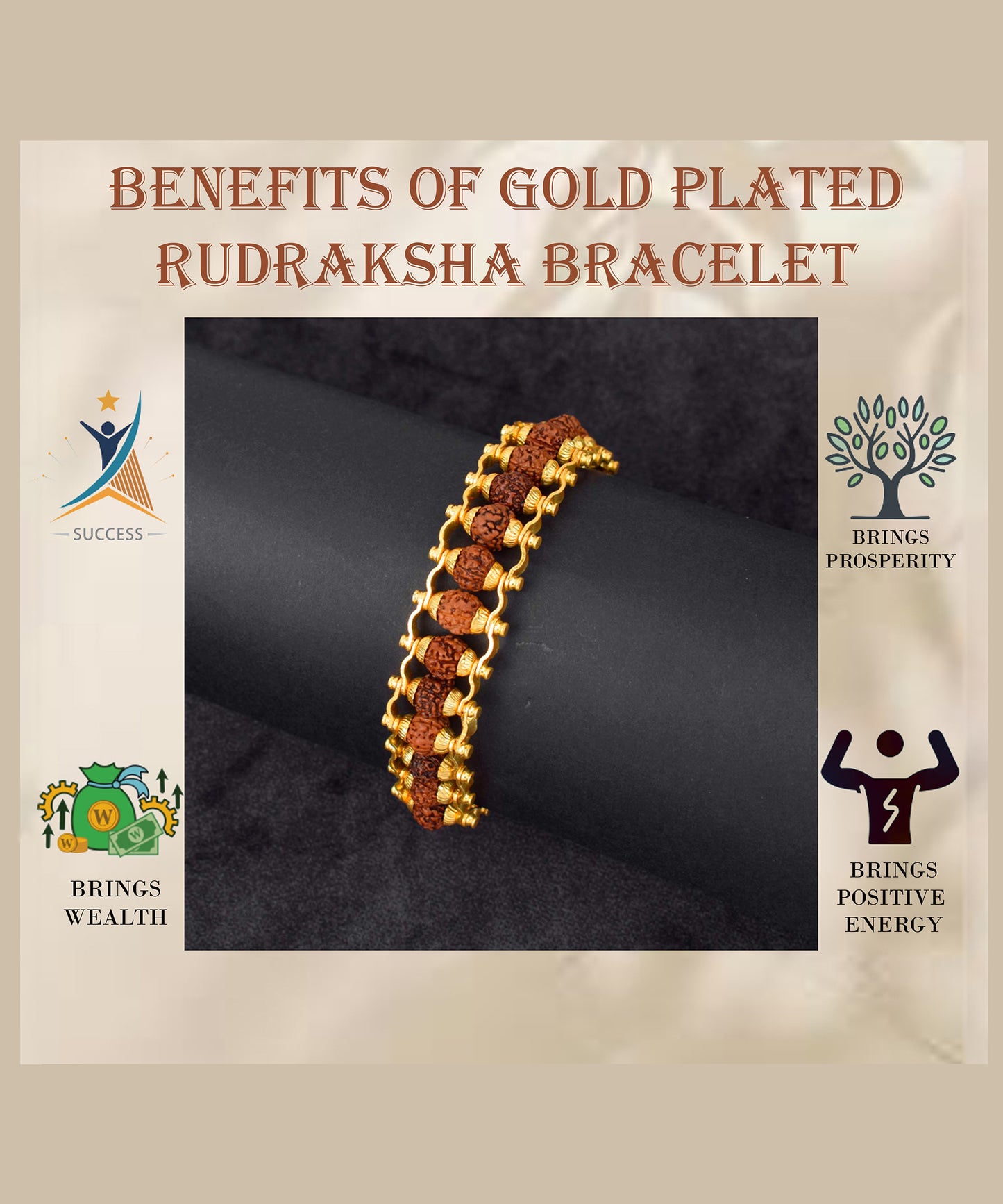 Gold Plated Rudraksh Bracelet – Divine Power & Elegance